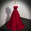 Elegant Burgundy Satin Prom Dresses 2023 A-Line / Princess Square Neckline Puffy Short Sleeve Backless Bow Floor-Length / Long Prom Formal Dresses