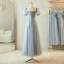 Chic / Belle Gris Perlage Faux Diamant Paillettes Robe Demoiselle D'honneur 2023 Princesse Encolure Carrée Manches Courtes Dos Nu Longue