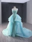 Haut de Gamme Bleu Fait main Perlage Paillettes Robe De Soirée 2024 Trompette / Sirène Bustier Sans Manches Dos Nu Tribunal Train Soirée Robe De Ceremonie