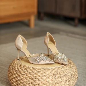 Chic Beautiful Gold Rhinestone Wedding Shoes 2022 7 Cm Stiletto Heels Pointed Toe Wedding Womens Shoes High Heels
