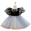 Chic / Beautiful Black Printing Birthday Short Flower Girl Dresses 2023 Ball Gown Scoop Neck Puffy Short Sleeve Tulle