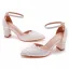 Elegant White Ankle Strap Lace Flower Wedding Shoes 2024 7 cm Thick Heels Pointed Toe Wedding High Heels