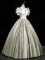 Elegant Sage Green Beading Sequins Lace Flower Prom Dresses 2024 Ball Gown Square Neckline Puffy Short Sleeve Backless Floor-Length / Long Prom Formal Dresses