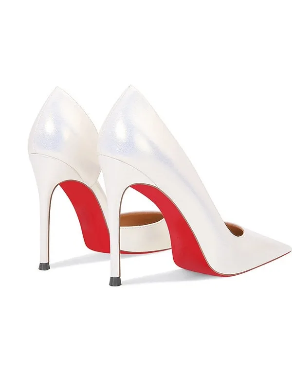 Schöne Weiß Abend Leder Pumps 2026 12 cm Stilettos Spitzschuh Pumps Hochhackige