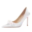 Schöne Weiß Perle Brautschuhe 2024 Leder 10 cm Stilettos Spitzschuh Hochzeit Pumps Hochhackige