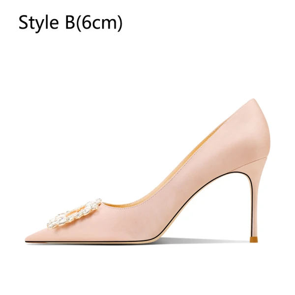 Charmant Champagner Strass Brautschuhe 2024 Leder 8 cm Stilettos Spitzschuh Hochzeit Pumps Hochhackige