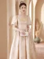 Élégant Champagne Paillettes Robe De Bal 2024 Princesse Encolure Carrée Manches Courtes Dos Nu Longue Promo Robe De Ceremonie