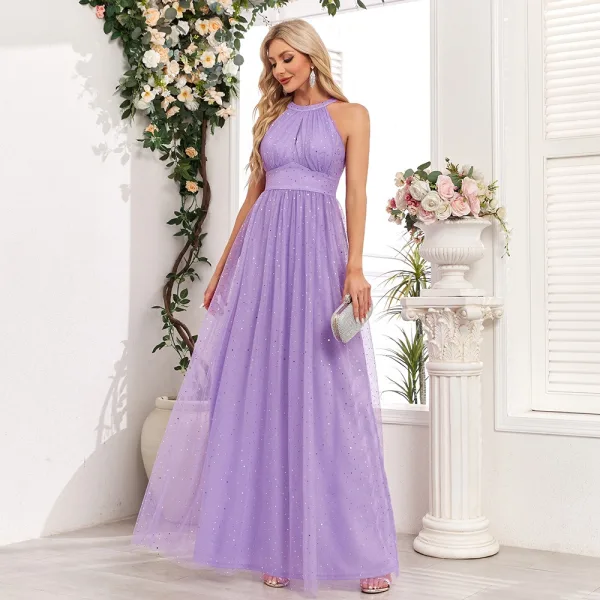 Chic / Belle Lavande Paillettes Robe De Bal 2024 Princesse Col Haut Sans Manches Longue Promo Robe De Ceremonie