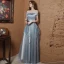 Charming Grey Beading Flower Lace Evening Dresses 2023 A-Line / Princess Off-The-Shoulder Sleeveless Backless Floor-Length / Long Evening Party Formal Dresses
