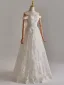 Schlicht Weiß Spitze Blumen Brautkleider / Hochzeitskleider 2025 A Linie Off Shoulder Ärmellos Rückenfreies Lange