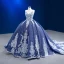 High-end Ocean Blue Glitter Beading Lace Flower Prom Dresses 2023 Ball Gown Spaghetti Straps Sleeveless Backless Floor-Length / Long Prom Formal Dresses