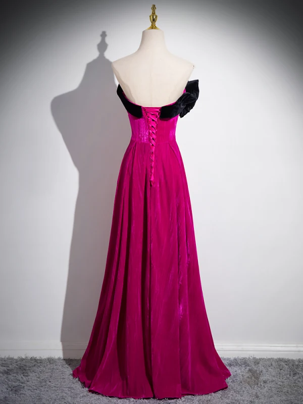 Chic / Beautiful Fuchsia Velvet Prom Dresses 2024 Trumpet / Mermaid Strapless Sleeveless Backless Floor-Length / Long Prom Formal Dresses