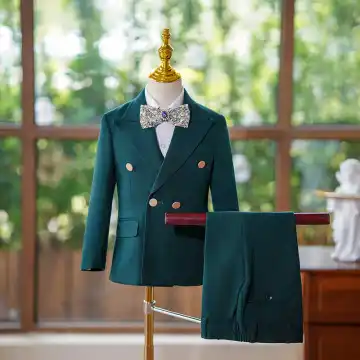 Vert Foncé Tomber Hiver Manches Longues 5 Pièces Costume Garçon Mariage 2024 Manteau Pantalon Chemise Cravate Gilet