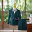 Dark Green Fall Winter Long Sleeve 5-piece Boys Wedding Suits 2024 Coat Pants Shirt Tie Vest