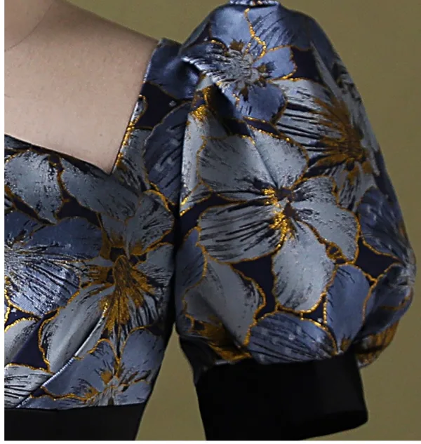 Vintage / Retro Ocean Blue Printing Prom Dresses 2024 Ball Gown Square Neckline Short Sleeve Backless Floor-Length / Long Prom Formal Dresses
