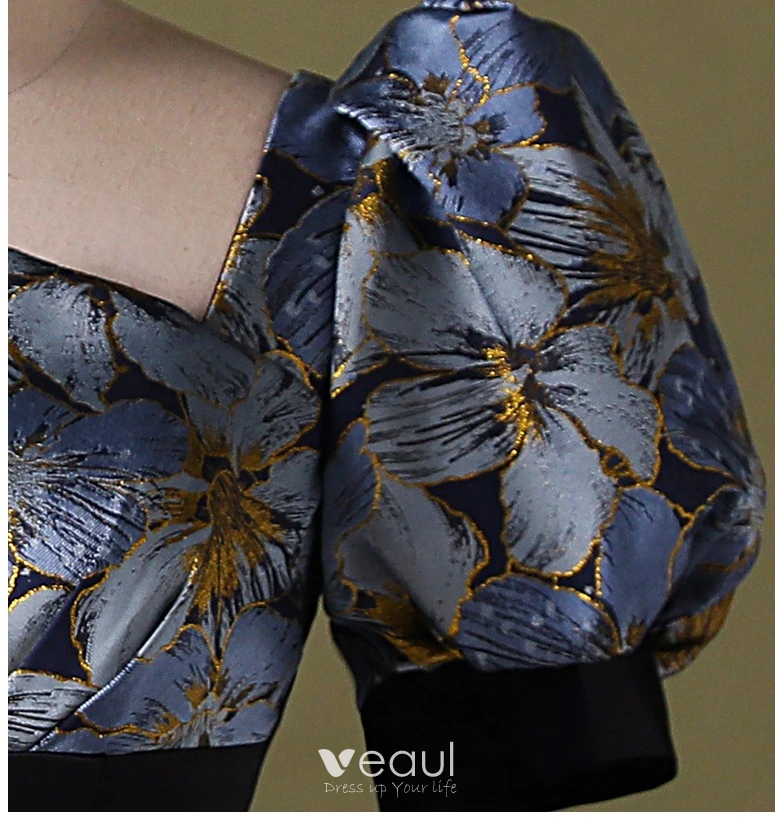 Vintage / Retro Gold Black Printing Ball Gown Corset Backless Floor-Length / Long Prom Formal Y7157
