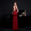 Sexy Black Beading Split Front Evening Dresses 2022 Trumpet / Mermaid V-Neck Sleeveless Backless Floor-Length / Long Evening Party Formal Dresses