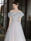 Chic / Belle Gris Paillettes Robe De Bal 2022 Princesse De l'épaule Volants Manches Courtes Dos Nu Longue Promo Robe De Ceremonie