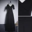 Chic / Belle Noire Robe De Soirée 2023 Princesse V-Cou Manches Courtes Longue Soirée Robe De Ceremonie