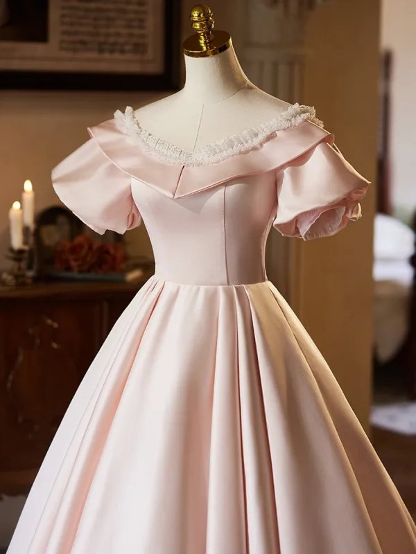 Elegant 1950s Formal Dresses Beautiful Tulle Long Prom Dress With Flowers,  A Line Off The Shoulder