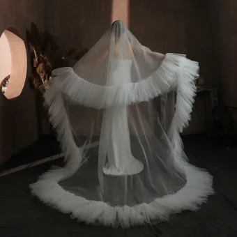 High End Ruffle White Wedding Shawl 2025 Tulle