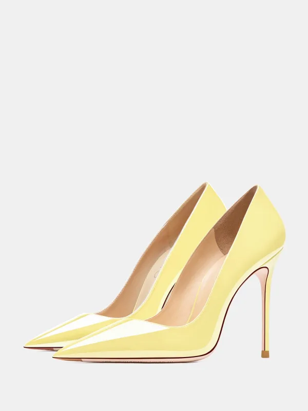 Schöne Gelb OL Büro Lackleder Pumps Hochhackige 2026 10 cm Stilettos Spitzschuh Pumps