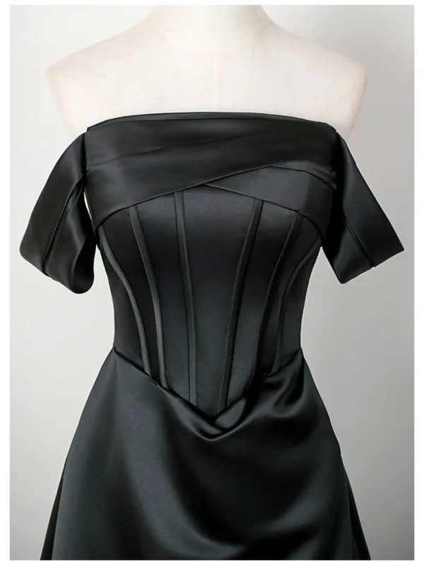 Elegant Black Prom Dresses 2025 A-Line / Princess Off-The-Shoulder Sleeveless Backless Floor-Length / Long Prom Formal Dresses