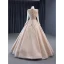 High-end Champagne Handmade  Beading Sequins Prom Dresses 2023 Ball Gown High Neck Long Sleeve Floor-Length / Long Formal Dresses