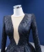 Haut de Gamme Bling Bling Noire Fait main Paillettes Robe De Bal 2024 Robe Boule Encolure Dégagée Manches Longues Train De Balayage Promo Robe De Ceremonie