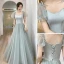 Simple Vert Cendré Robe Demoiselle D'honneur 2022 Princesse Encolure Carrée Manches Courtes Dos Nu Longue Demoiselle D'honneur Robe De Ceremonie