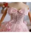 Lovely Blushing Pink Rhinestone Lace Flower Appliques Prom Dresses 2025 Ball Gown Strapless Bow Sleeveless Backless Floor-Length / Long Formal Dresses