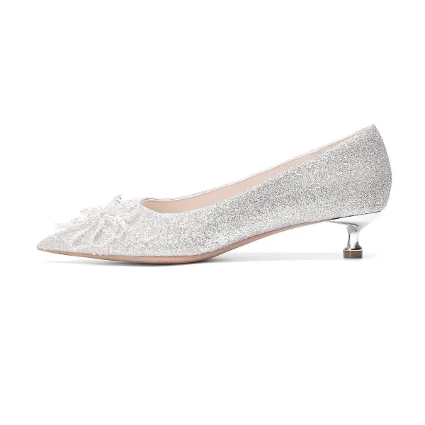 Bling Bling Champagne Perlage Paillettes Chaussure De Mariée 2023 Cuir 3 cm Talons Aiguilles Talon Bas À Bout Pointu Mariage Escarpins Talons Hauts