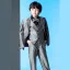 Fashion Grey 5-piece Long Sleeve Boys Wedding Suits 2022 Coat Pants Shirt Tie Vest Wedding