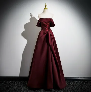 Vintage Retro Burgundy Prom Dresses 2025 A Line Princess Strapless Sleeveless Backless Floor Length Long Prom Formal Dresses