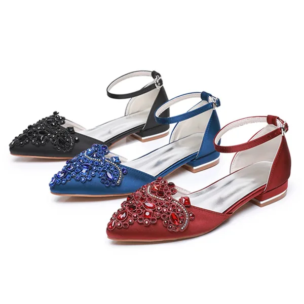 Chic / Beautiful Dark Green Rhinestone Prom Flat Womens Shoes Womens Sandals 2024 Ankle Strap Pointed Toe Sandals
