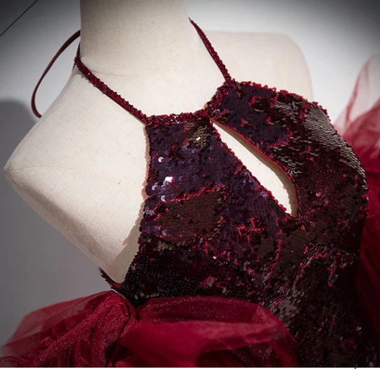 Charmant Bordeaux Paillettes Robe De Bal 2024 Trompette / Sirène Titulaire Dos Nu Noeud Manches Courtes Longue Promo Robe De Ceremonie