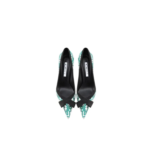 Fashion Green Evening Party Plaid Pumps 2024 Leather 10 cm Stiletto Heels Pointed Toe Pumps High Heels