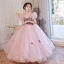 Chic / Beautiful Blushing Pink Sequins Birthday Flower Girl Dresses 2022 Ball Gown Square Neckline Puffy Short Sleeve Backless Floor-Length / Long Flower Girl Dresses