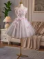 Charmant Rougissant Rose Perle Paillettes Appliques de retour Courte Robe De Graduation 2025 Princesse Bretelles Spaghetti Sans Manches Dos Nu Tulle