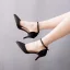 Schlicht Schwarz Ball Sandalen Damen 2024 Knöchelriemen 7 cm Stilettos Spitzschuh Hochhackige
