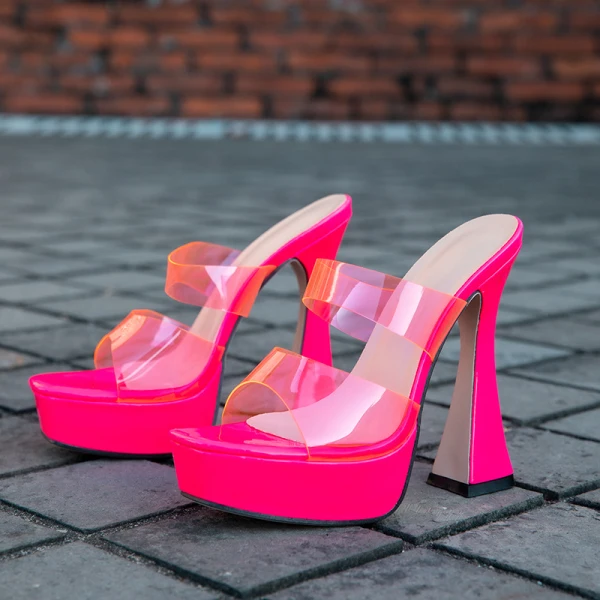 Sexy Transparent Orange Evening Party Womens Sandals 2023 13 cm Open / Peep Toe Sandals High Heels Thick Heels