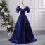 Vintage / Retro Royal Blue Satin Prom Dresses 2024 Ball Gown Square Neckline Short Sleeve Backless Floor-Length / Long Prom Formal Dresses