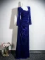 Vintage / Retro Royal Blue Velvet Prom Dresses 2026 Trumpet / Mermaid Square Neckline 3/4 Sleeve Backless Floor-Length / Long Formal Dresses