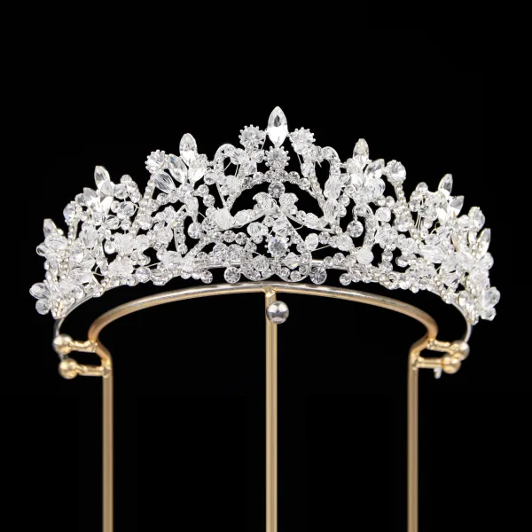 Mooie / Prachtige Hemelsblauw Rhinestone Legering Tiara Bruids Haaraccessoires 2024 Huwelijk
