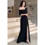 Sexy Black Evening Dresses 2022 A-Line / Princess One-Shoulder Short Sleeve Split Front Floor-Length / Long Evening Party Formal Dresses