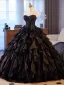 Chic / Beautiful Black Cascading Ruffles Prom Dresses 2025 Ball Gown Strapless Sleeveless Backless Floor-Length / Long Prom Formal Dresses