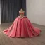 High End Wassermelone Perlenstickerei Perle Pailletten Ballkleider 2025 Ballkleid Bandeau Ärmellos Rückenfreies Kapelle-Schleppe Ball Festliche Kleider