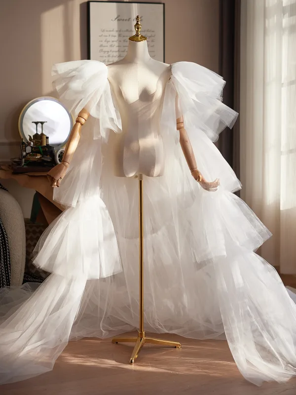 Fashion White Cascading Ruffles Handmade Tulle Prom shawl 2026