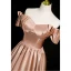 Elegant Khaki Ruffle Satin Prom Dresses 2023 A-Line / Princess Off-The-Shoulder Short Sleeve Backless Floor-Length / Long Prom Formal Dresses