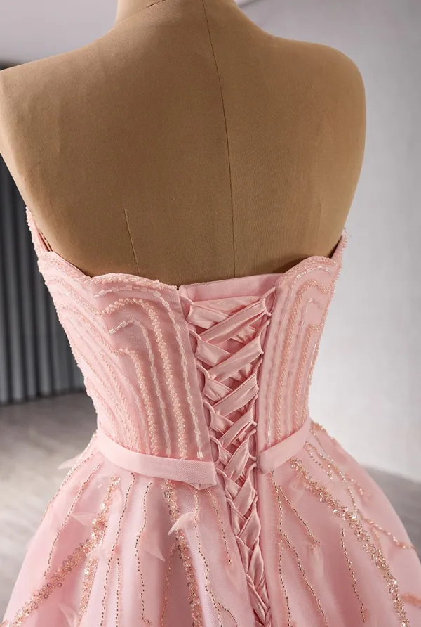 High End Rosa Handgefertigt Perlenstickerei Pailletten Ballkleider 2024 Ballkleid Bandeau Ärmellos Rückenfreies Lange Ball Festliche Kleider